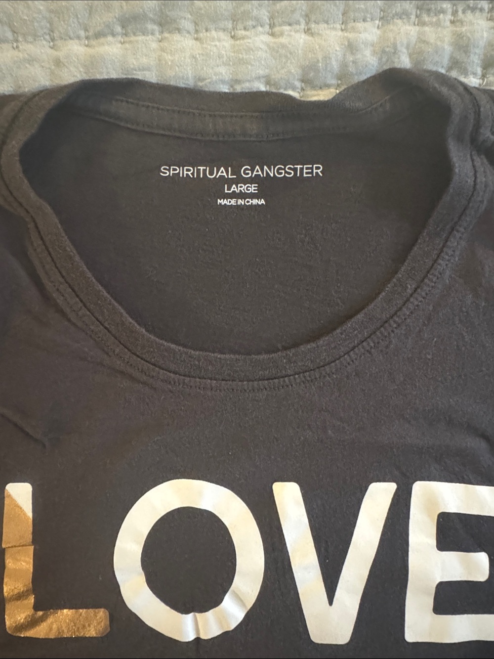 Spiritual Gangster Black Tank with Gold & White LOVE Print - Picture 2 of 2